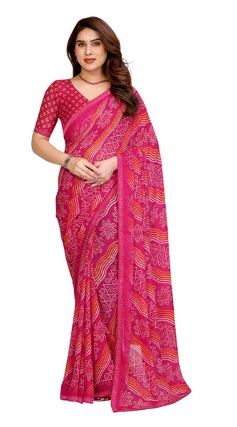Mayawye Women's Georgette Printed Saree With Unstitched Blouse 5.5Mtr (Pink)