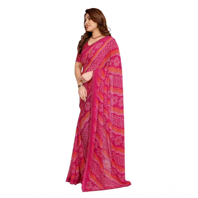 Mayawye Women's Georgette Printed Saree With Unstitched Blouse 5.5Mtr (Pink)
