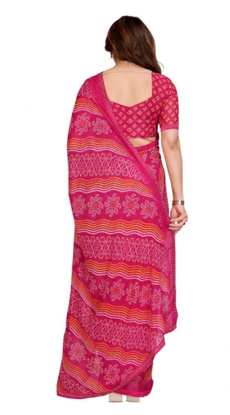 Mayawye Women's Georgette Printed Saree With Unstitched Blouse 5.5Mtr (Pink)