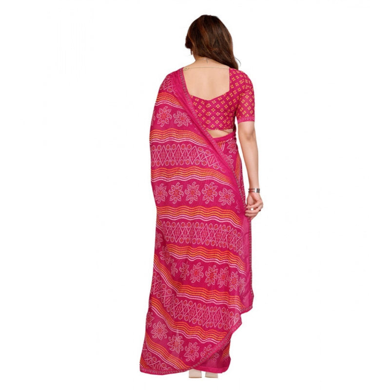 Mayawye Women's Georgette Printed Saree With Unstitched Blouse 5.5Mtr (Pink)