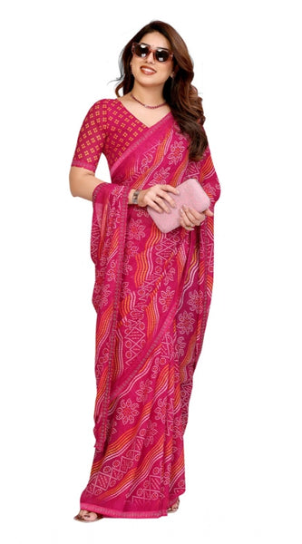 Mayawye Women's Georgette Printed Saree With Unstitched Blouse 5.5Mtr (Pink)