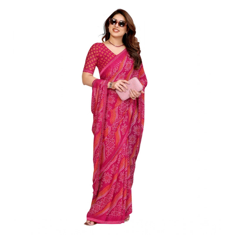 Mayawye Women's Georgette Printed Saree With Unstitched Blouse 5.5Mtr (Pink)