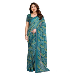 Mayawye Women's Georgette Printed Saree With Unstitched Blouse 5.5Mtr (Sky Blue)
