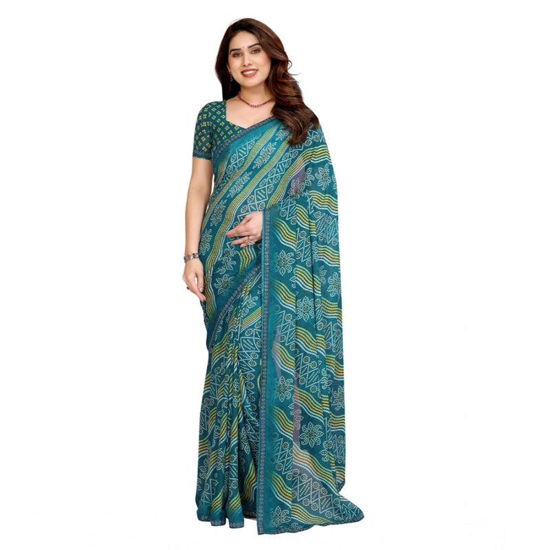 Mayawye Women's Georgette Printed Saree With Unstitched Blouse 5.5Mtr (Sky Blue)