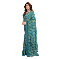 Mayawye Women's Georgette Printed Saree With Unstitched Blouse 5.5Mtr (Sky Blue)