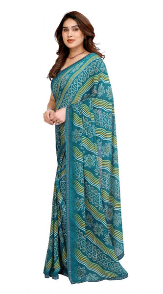Mayawye Women's Georgette Printed Saree With Unstitched Blouse 5.5Mtr (Sky Blue)