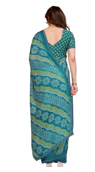 Mayawye Women's Georgette Printed Saree With Unstitched Blouse 5.5Mtr (Sky Blue)