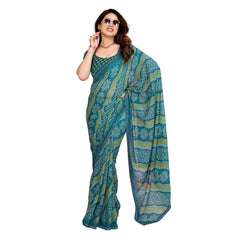 Mayawye Women's Georgette Printed Saree With Unstitched Blouse 5.5Mtr (Sky Blue)
