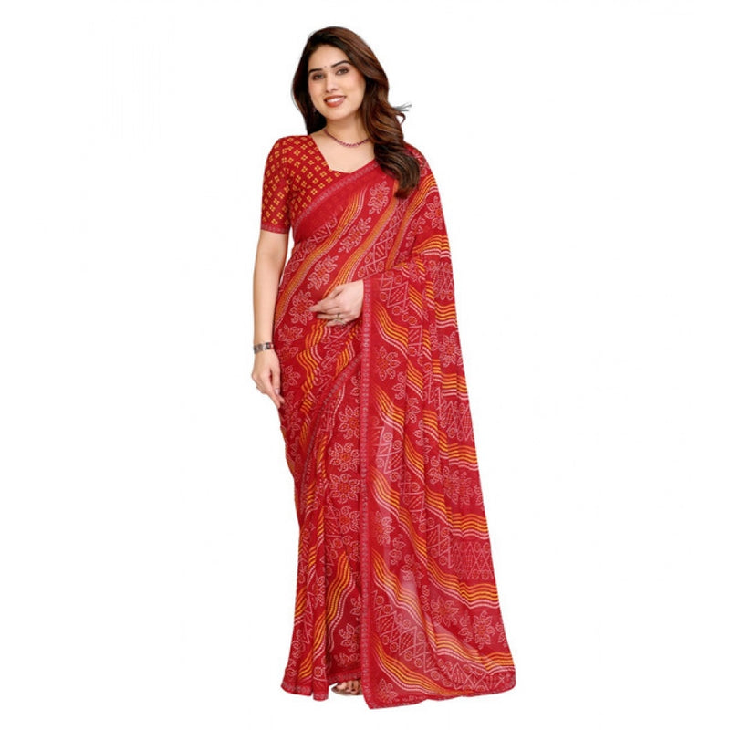 Mayawye Women's Georgette Printed Saree With Unstitched Blouse 5.5Mtr (Red)