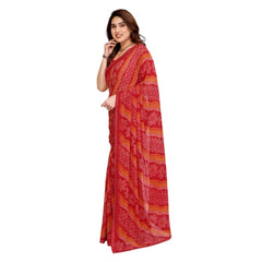 Mayawye Women's Georgette Printed Saree With Unstitched Blouse 5.5Mtr (Red)
