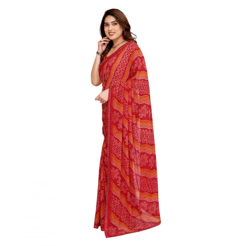 Mayawye Women's Georgette Printed Saree With Unstitched Blouse 5.5Mtr (Red)