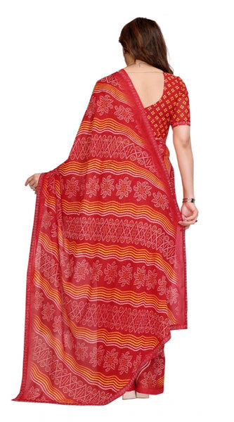 Mayawye Women's Georgette Printed Saree With Unstitched Blouse 5.5Mtr (Red)