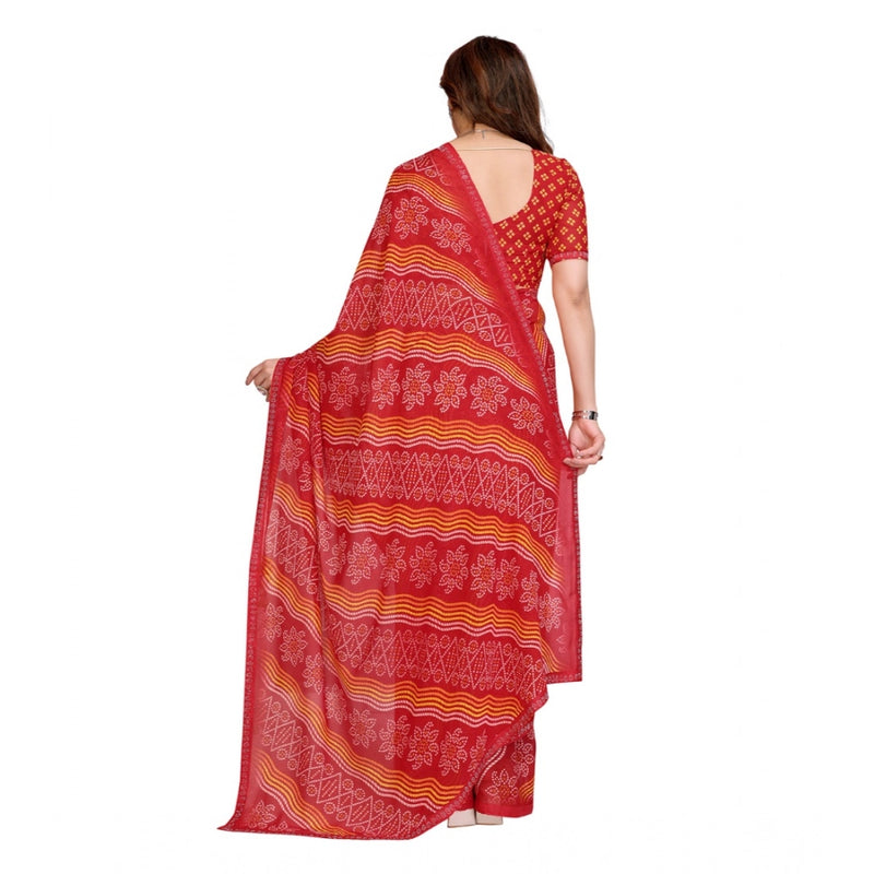 Mayawye Women's Georgette Printed Saree With Unstitched Blouse 5.5Mtr (Red)