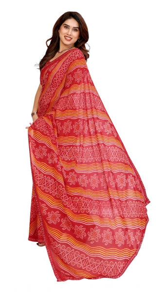 Mayawye Women's Georgette Printed Saree With Unstitched Blouse 5.5Mtr (Red)