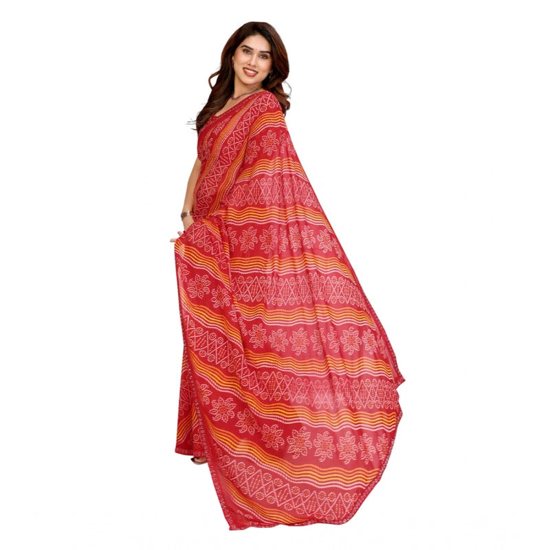 Mayawye Women's Georgette Printed Saree With Unstitched Blouse 5.5Mtr (Red)