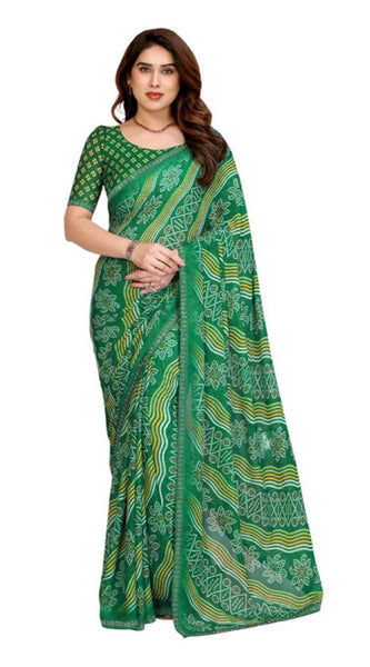 Mayawye Women's Georgette Printed Saree With Unstitched Blouse 5.5Mtr (Green)
