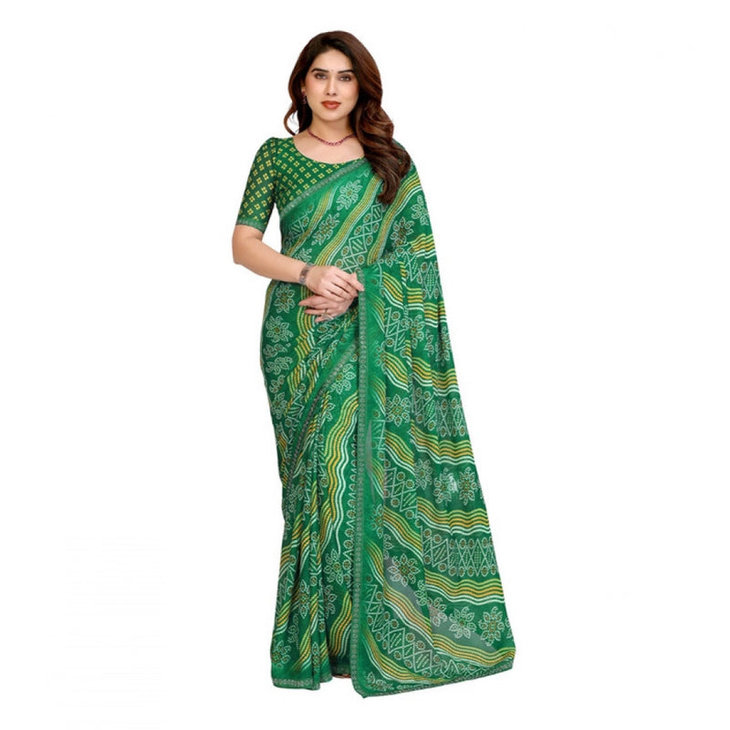 Mayawye Women's Georgette Printed Saree With Unstitched Blouse 5.5Mtr (Green)
