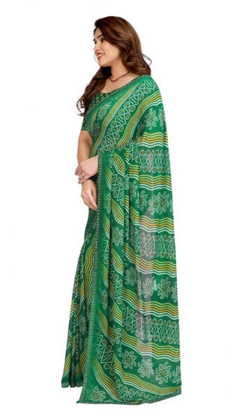 Mayawye Women's Georgette Printed Saree With Unstitched Blouse 5.5Mtr (Green)