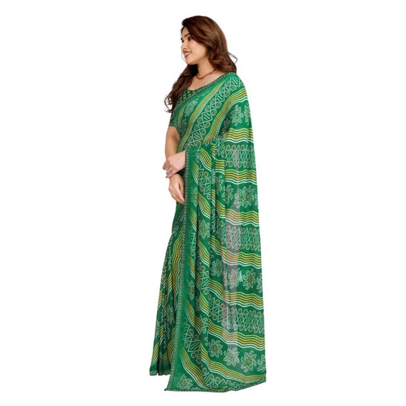Mayawye Women's Georgette Printed Saree With Unstitched Blouse 5.5Mtr (Green)