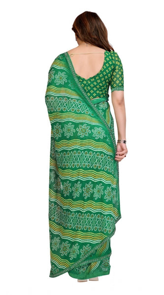 Mayawye Women's Georgette Printed Saree With Unstitched Blouse 5.5Mtr (Green)