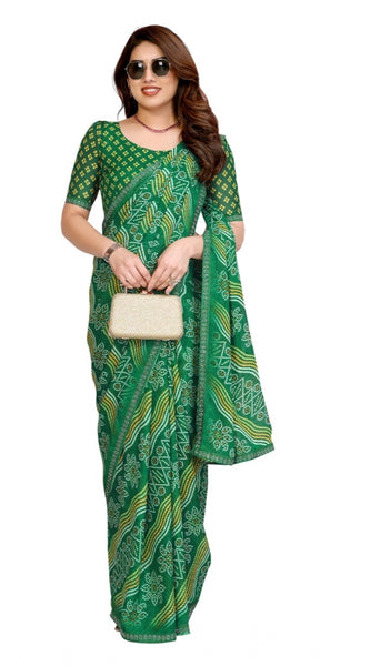 Mayawye Women's Georgette Printed Saree With Unstitched Blouse 5.5Mtr (Green)