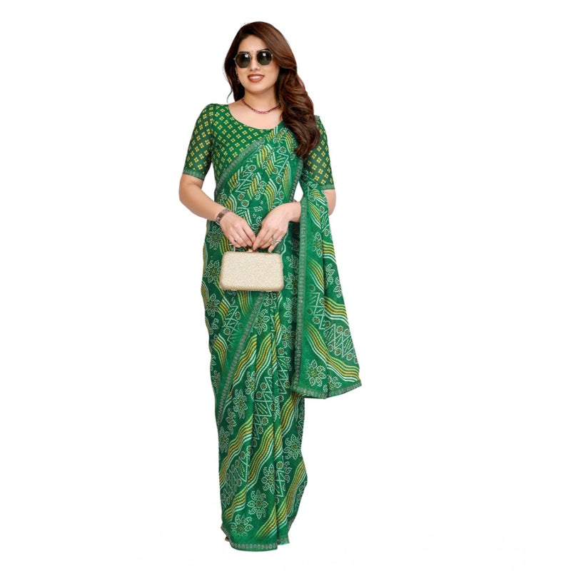 Mayawye Women's Georgette Printed Saree With Unstitched Blouse 5.5Mtr (Green)