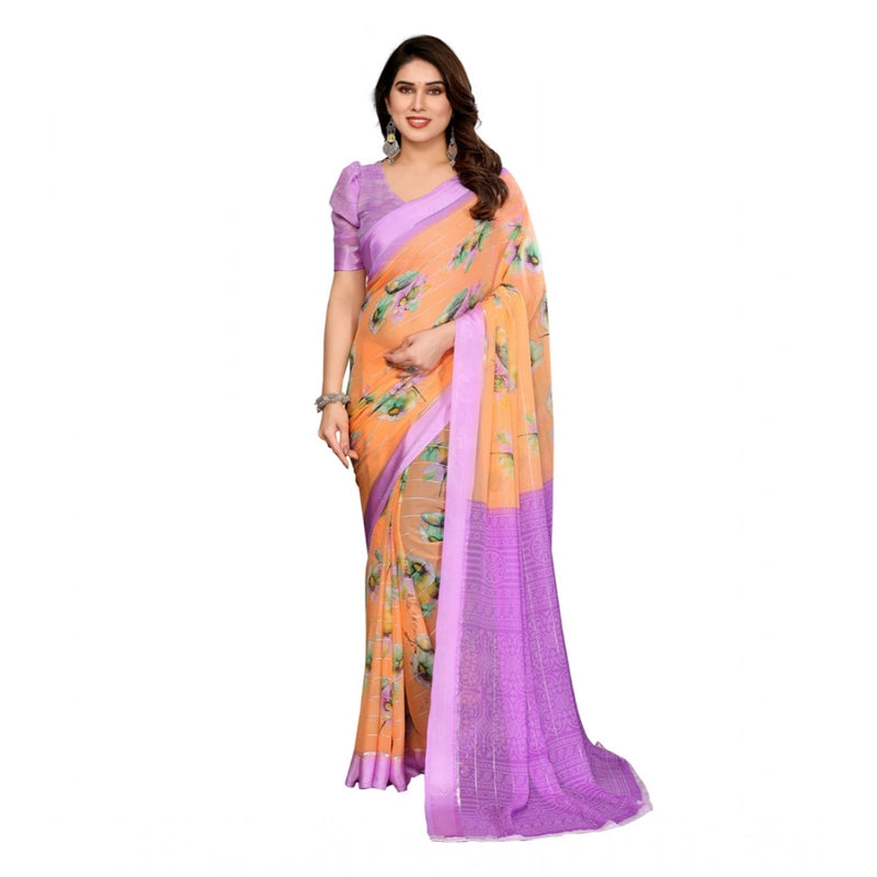 Mayawye Women's Georgette Printed Saree With Unstitched Blouse 5.5Mtr (Orange)