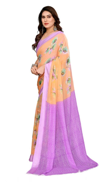 Mayawye Women's Georgette Printed Saree With Unstitched Blouse 5.5Mtr (Orange)