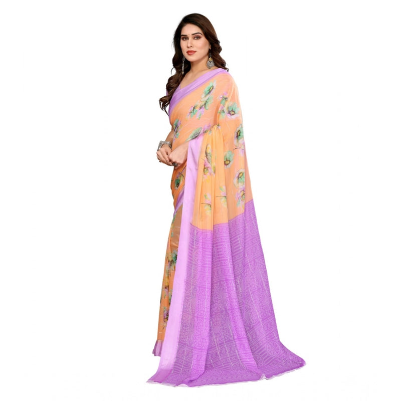 Mayawye Women's Georgette Printed Saree With Unstitched Blouse 5.5Mtr (Orange)