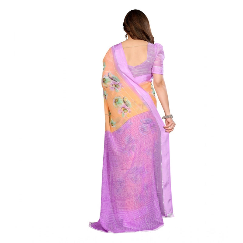 Mayawye Women's Georgette Printed Saree With Unstitched Blouse 5.5Mtr (Orange)