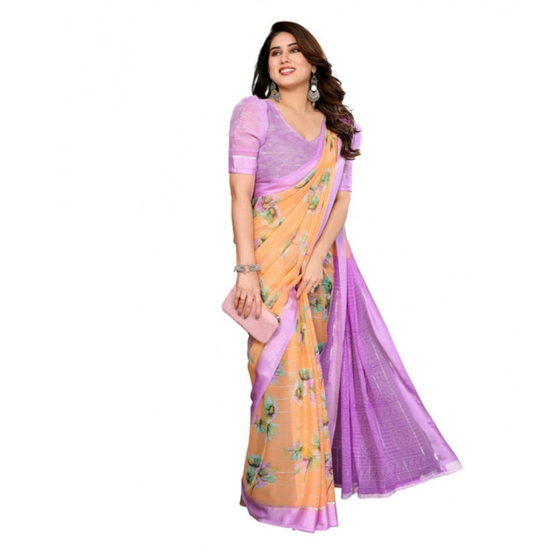 Mayawye Women's Georgette Printed Saree With Unstitched Blouse 5.5Mtr (Orange)