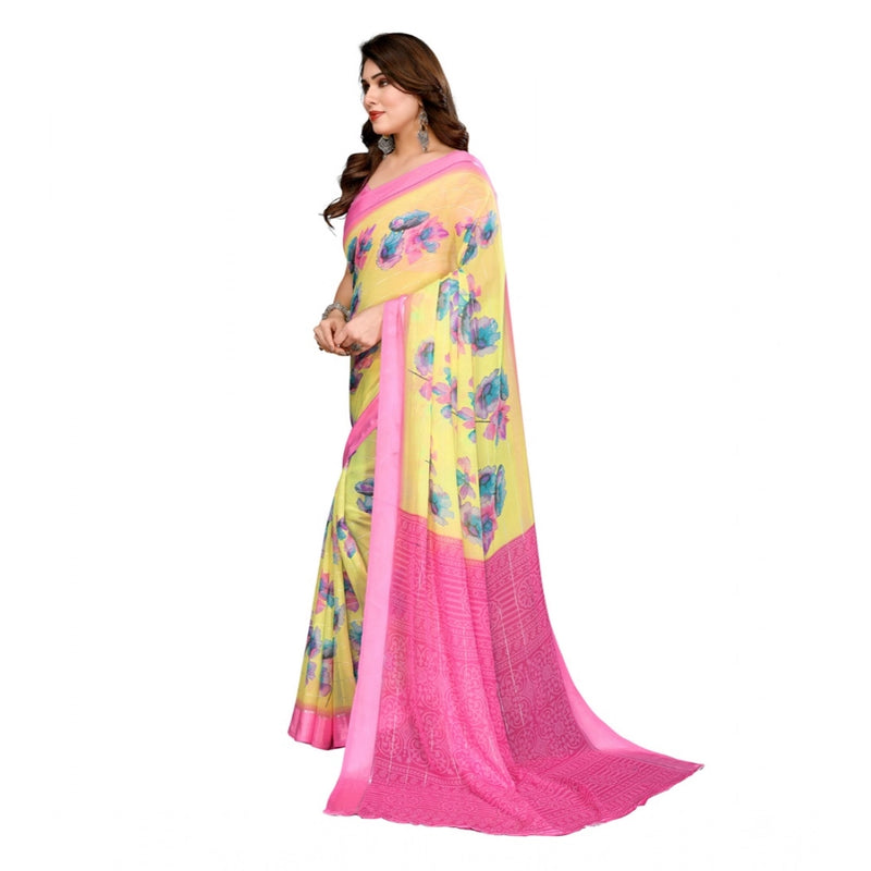 Mayawye Women's Georgette Printed Saree With Unstitched Blouse 5.5Mtr (Yellow)