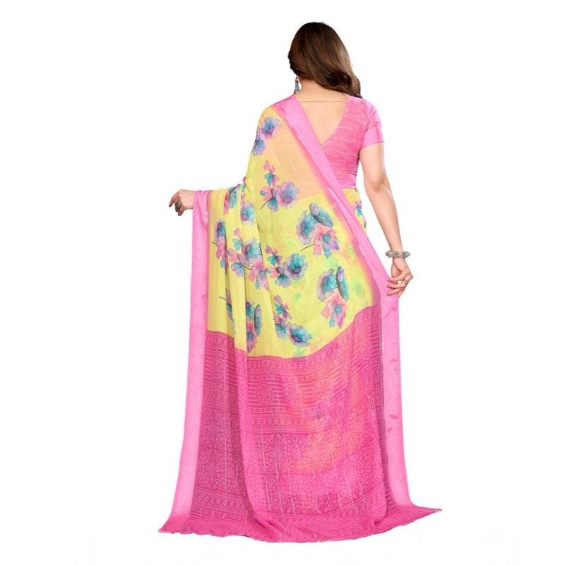 Mayawye Women's Georgette Printed Saree With Unstitched Blouse 5.5Mtr (Yellow)