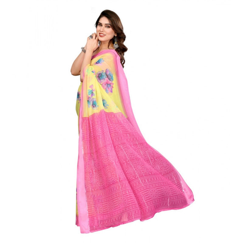 Mayawye Women's Georgette Printed Saree With Unstitched Blouse 5.5Mtr (Yellow)