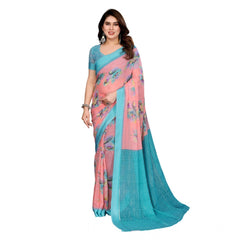 Mayawye Women's Georgette Printed Saree With Unstitched Blouse 5.5Mtr (Pink)
