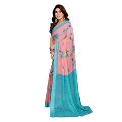 Mayawye Women's Georgette Printed Saree With Unstitched Blouse 5.5Mtr (Pink)