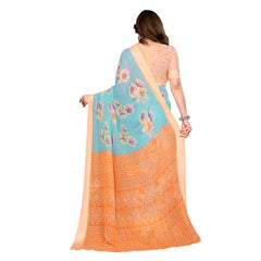 Mayawye Women's Georgette Printed Saree With Unstitched Blouse 5.5Mtr (Light Blue)