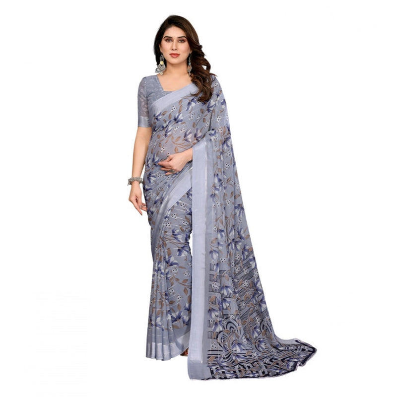 Mayawye Women's Georgette Printed Saree With Unstitched Blouse 5.5Mtr (Grey)
