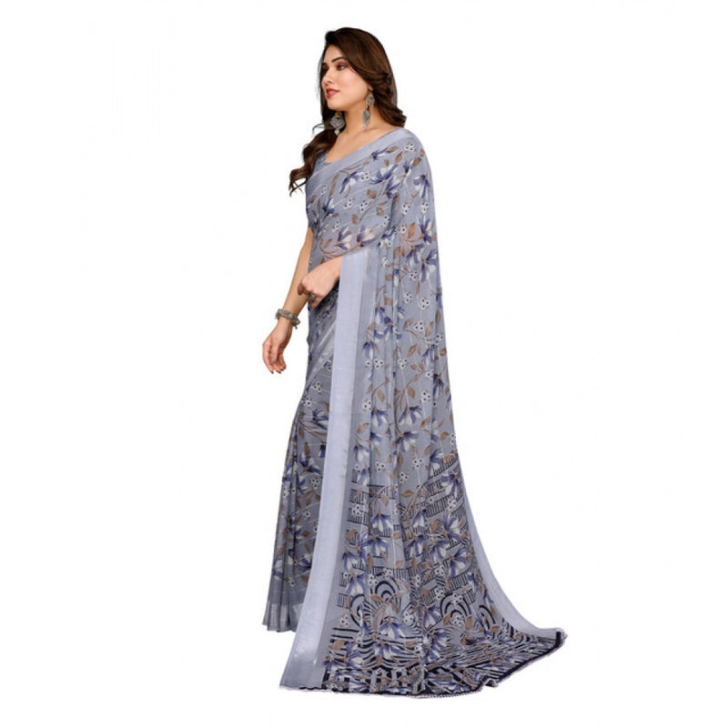 Mayawye Women's Georgette Printed Saree With Unstitched Blouse 5.5Mtr (Grey)