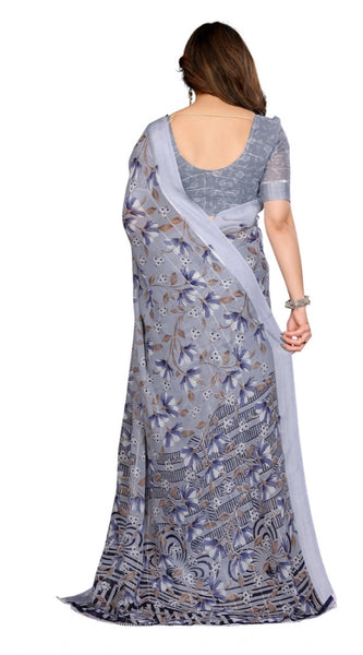 Mayawye Women's Georgette Printed Saree With Unstitched Blouse 5.5Mtr (Grey)