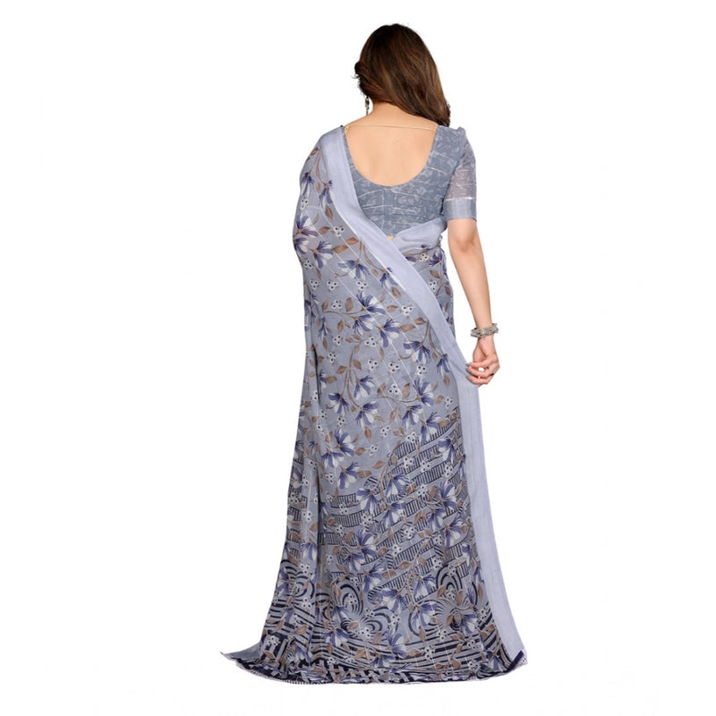 Mayawye Women's Georgette Printed Saree With Unstitched Blouse 5.5Mtr (Grey)