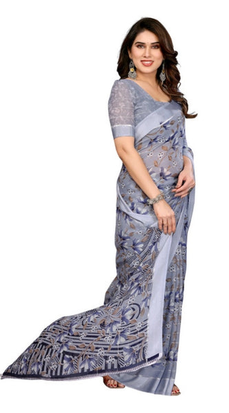Mayawye Women's Georgette Printed Saree With Unstitched Blouse 5.5Mtr (Grey)