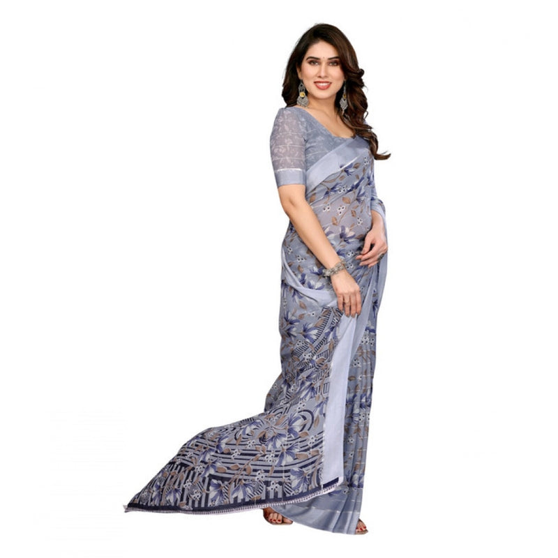 Mayawye Women's Georgette Printed Saree With Unstitched Blouse 5.5Mtr (Grey)