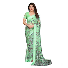 Mayawye Women's Georgette Printed Saree With Unstitched Blouse 5.5Mtr (Light Green)