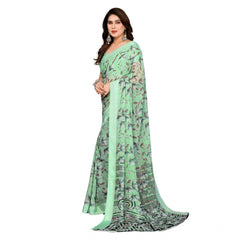Mayawye Women's Georgette Printed Saree With Unstitched Blouse 5.5Mtr (Light Green)