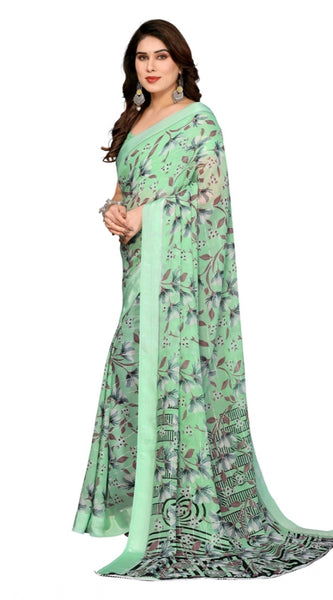 Mayawye Women's Georgette Printed Saree With Unstitched Blouse 5.5Mtr (Light Green)