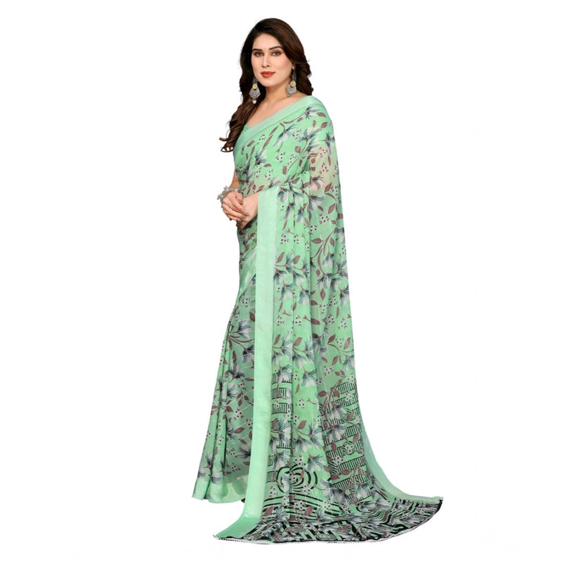 Mayawye Women's Georgette Printed Saree With Unstitched Blouse 5.5Mtr (Light Green)