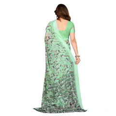 Mayawye Women's Georgette Printed Saree With Unstitched Blouse 5.5Mtr (Light Green)