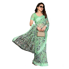 Mayawye Women's Georgette Printed Saree With Unstitched Blouse 5.5Mtr (Light Green)