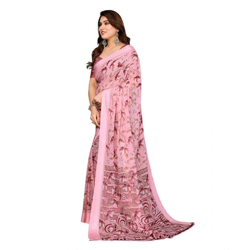 Mayawye Women's Georgette Printed Saree With Unstitched Blouse 5.5Mtr (Pink)